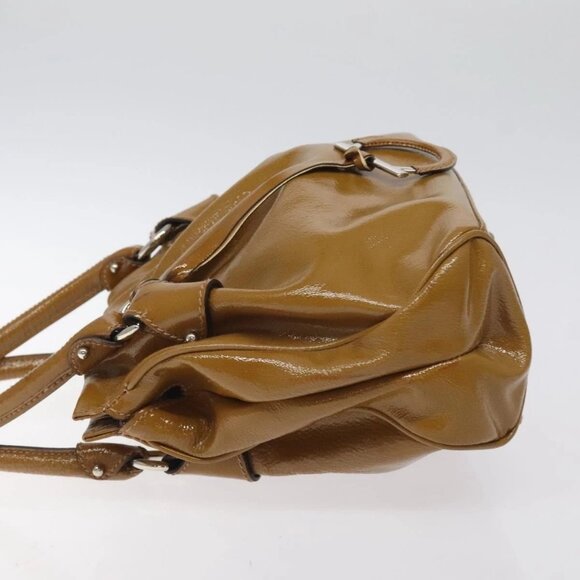 Salvatore Ferragamo Hand Bag Patent leather Brown Silver Auth BA3981 - Picture 4 of 15
